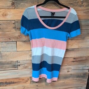 Forever 21 Multicolor Striped Short Sleeve Tee Top Size L Cheap Cute